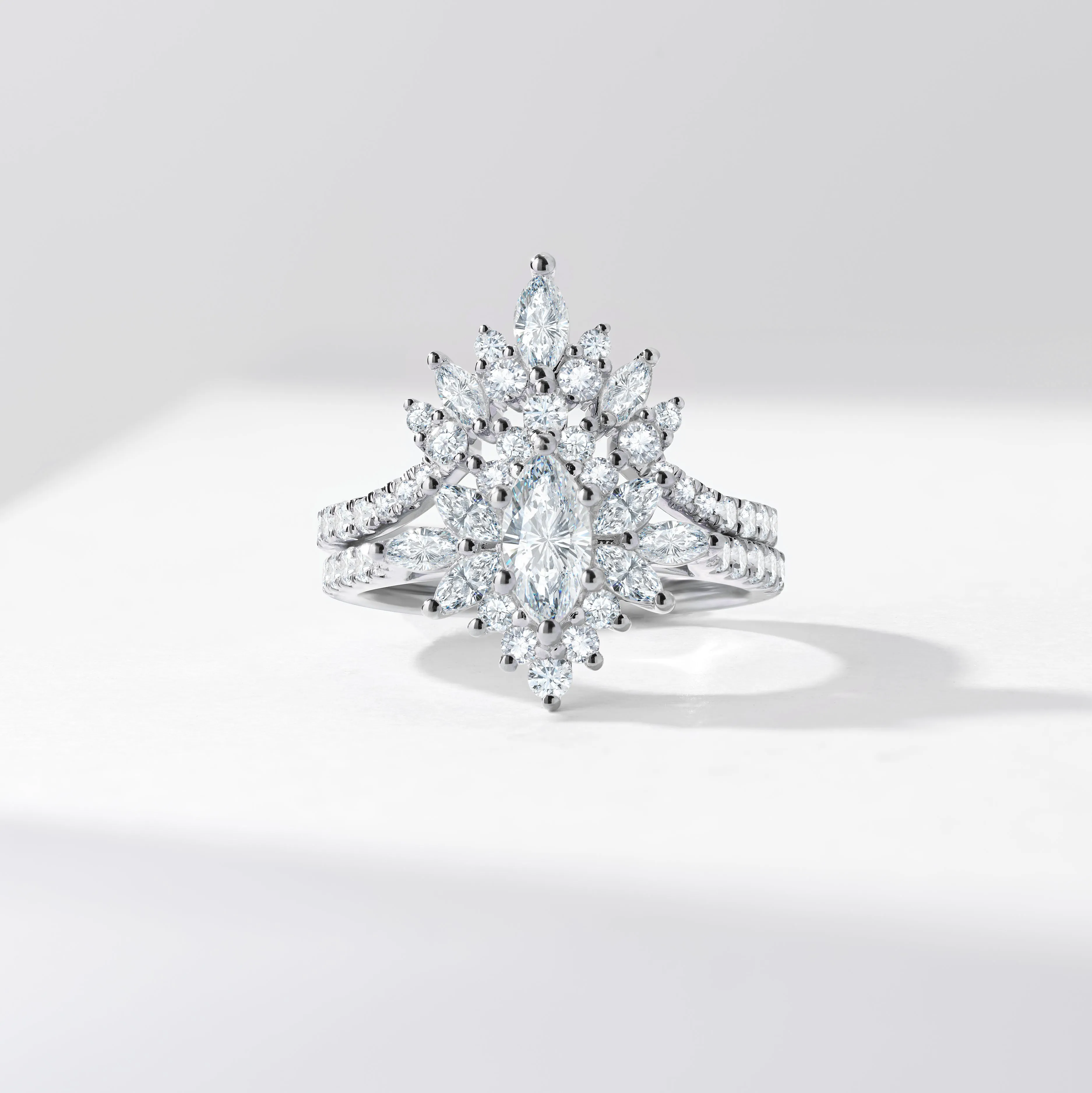 0.50ct Marquise Diamond Solitaire Starburst Halo Tiara Diamond Bridal Set 1.5tdw