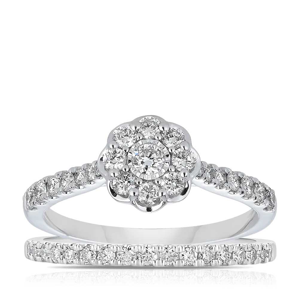 0.75ct TW Diamond Halo Engagement Ring in 9ct White Gold