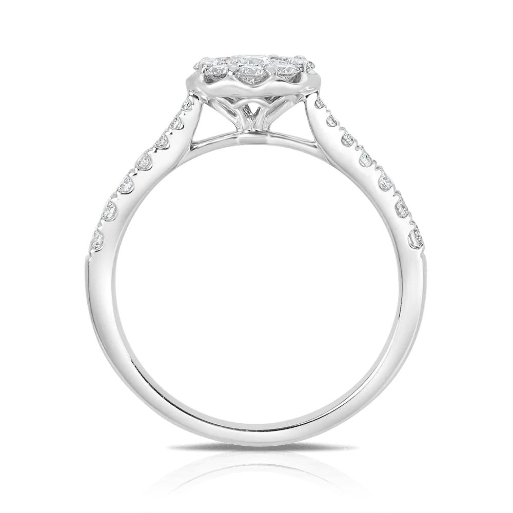 0.75ct TW Diamond Halo Engagement Ring in 9ct White Gold