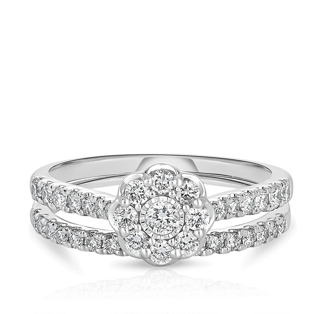 0.75ct TW Diamond Halo Engagement Ring in 9ct White Gold