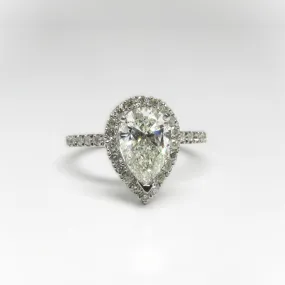 1 ct Pear Shaped Diamond Halo and Side Stones Engagement Ring