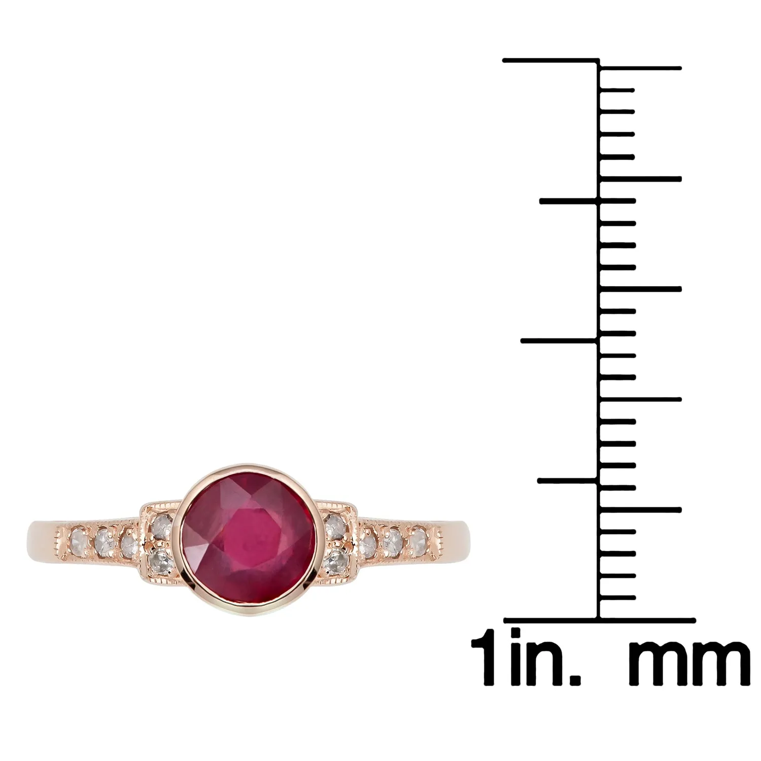 10k Rose Gold Vintage Style Genuine Round Ruby and Diamond Accent Ring