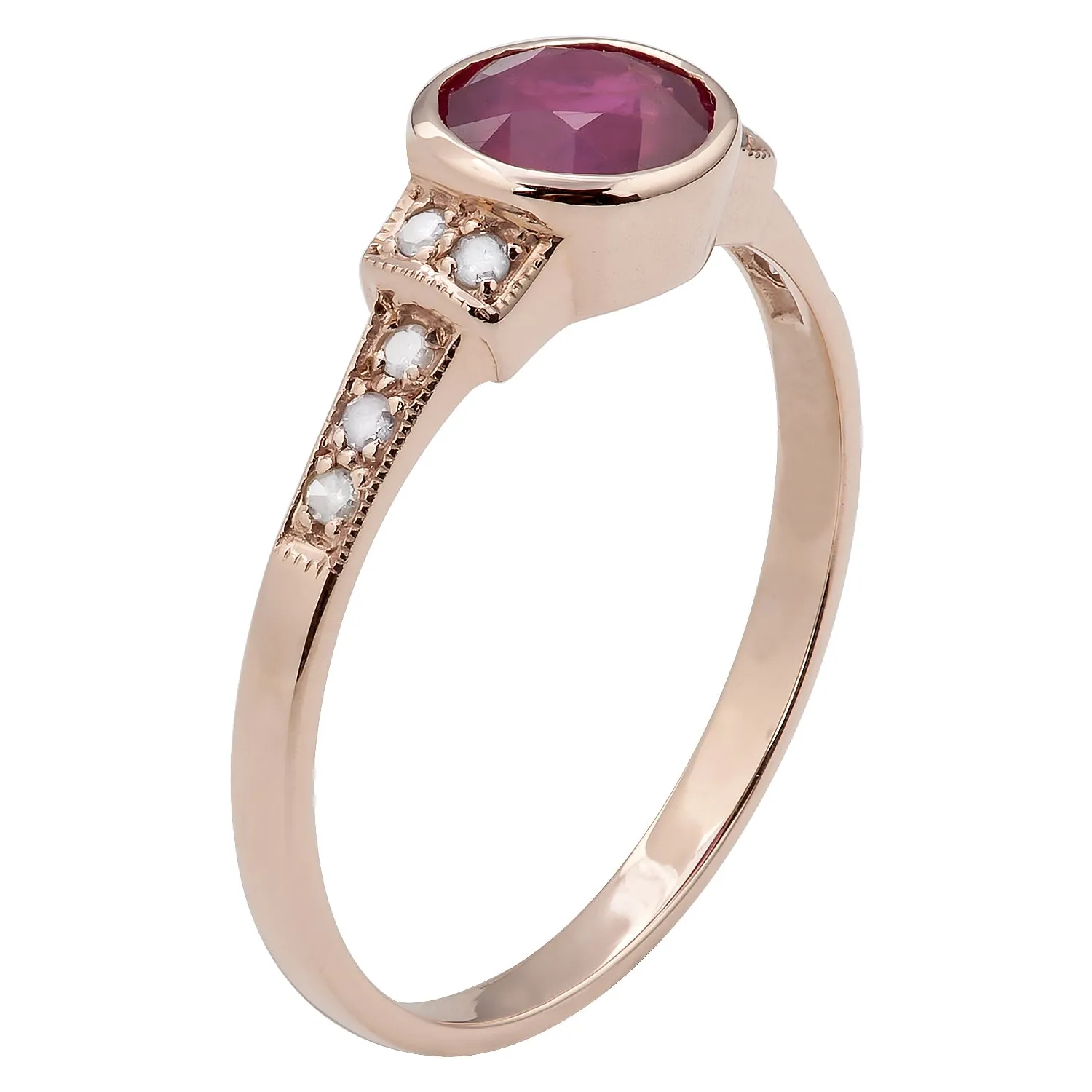 10k Rose Gold Vintage Style Genuine Round Ruby and Diamond Accent Ring