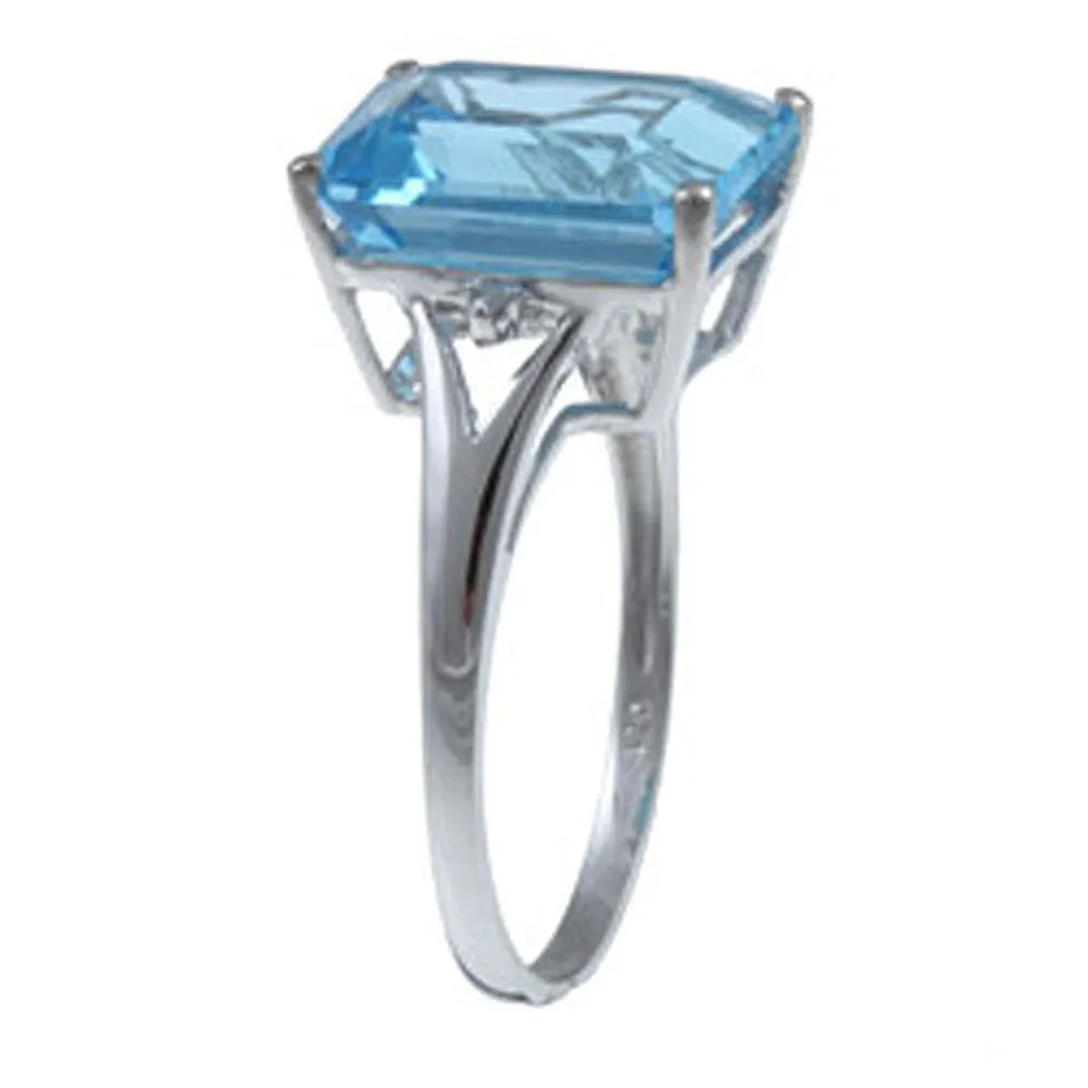 10k White Gold Emerald-Cut Blue Topaz and Diamond Accent Ring