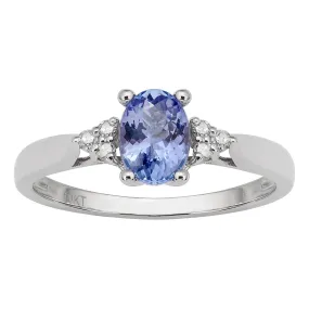 10k White Gold Oval Tanzanite and Diamond Ring