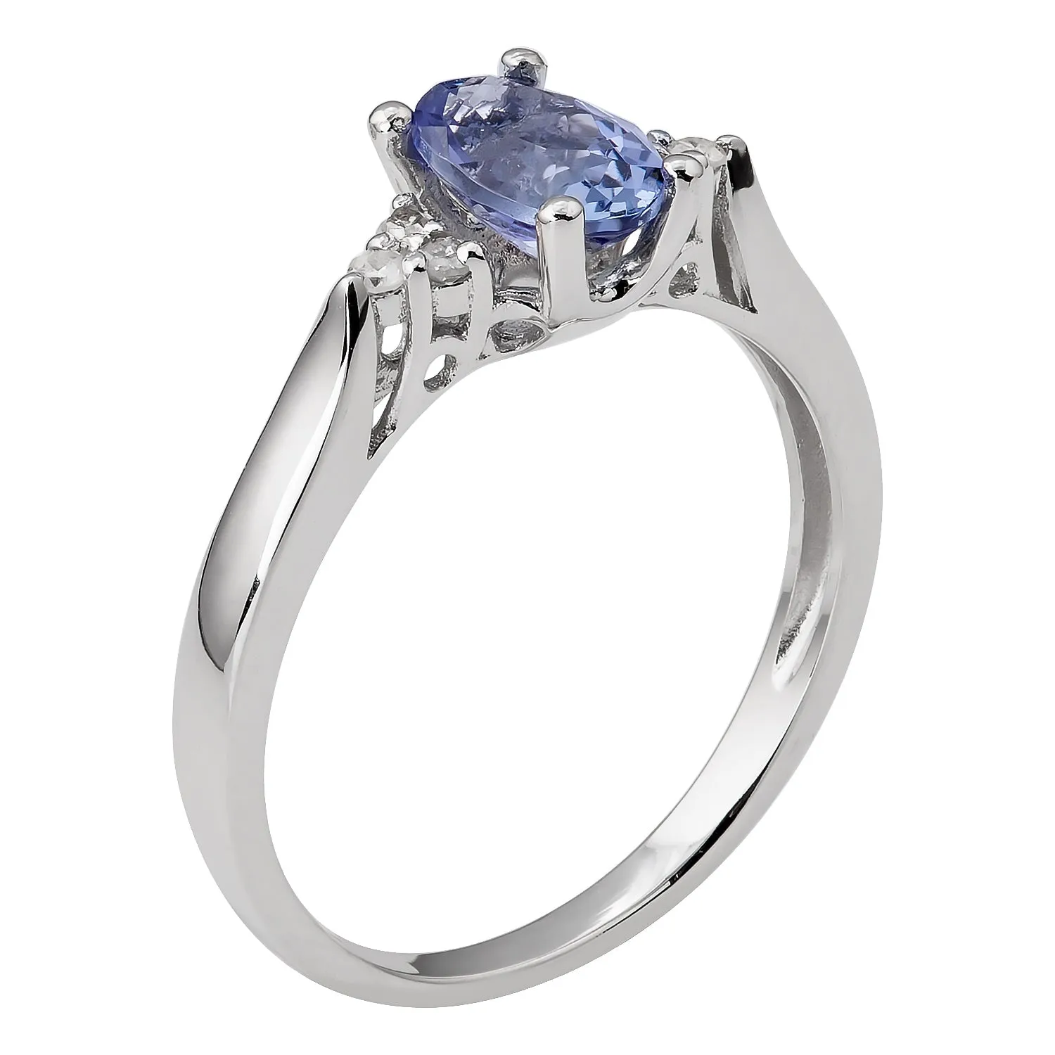 10k White Gold Oval Tanzanite and Diamond Ring