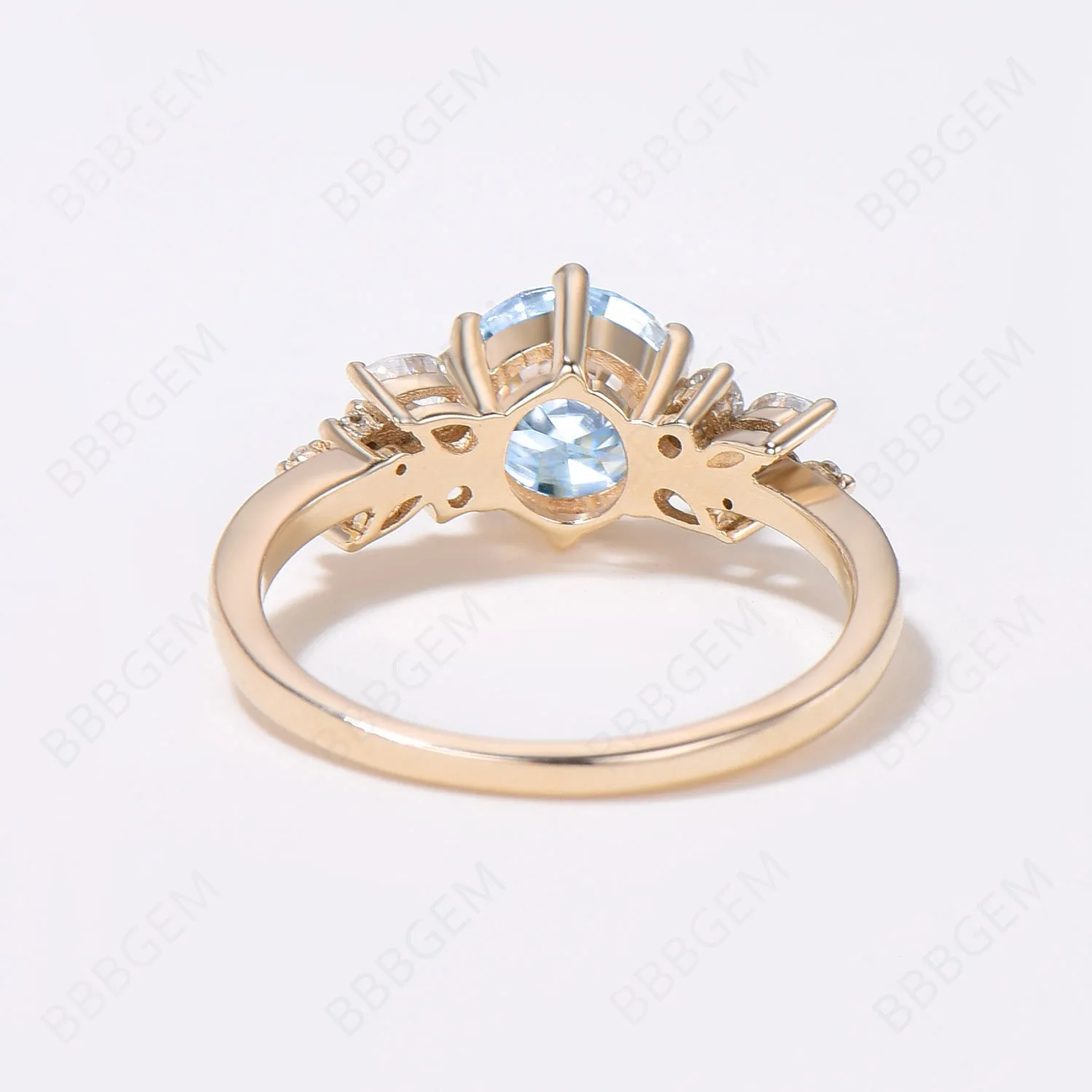 10K/14K Gold Round Natural Aquamarine Cluster Wedding Ring
