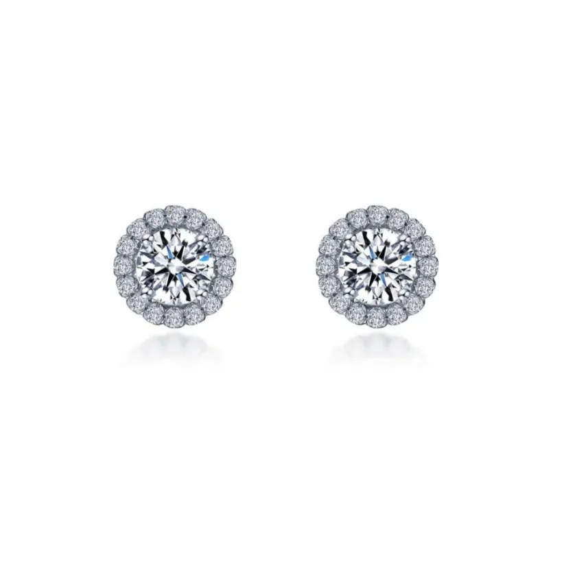 1.24 CTW Round Halo Stud Earrings