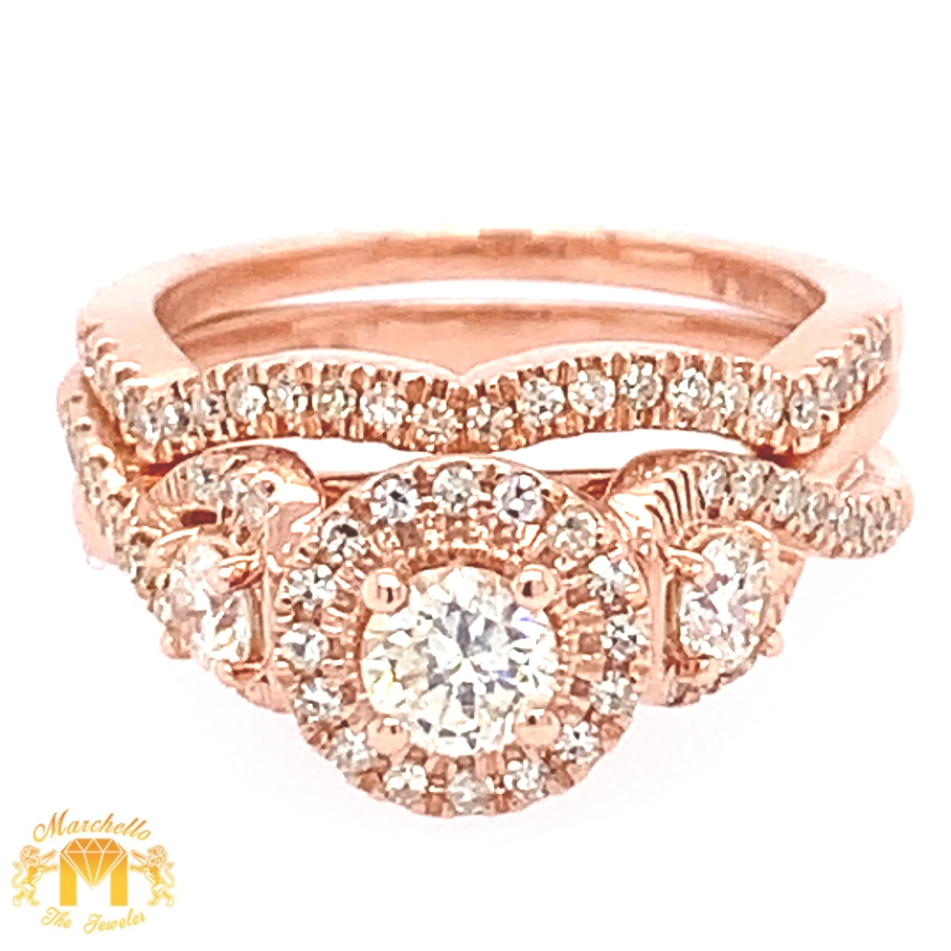 14k Gold 2-piece Wedding Rings Set with Diamond (solitaire center)