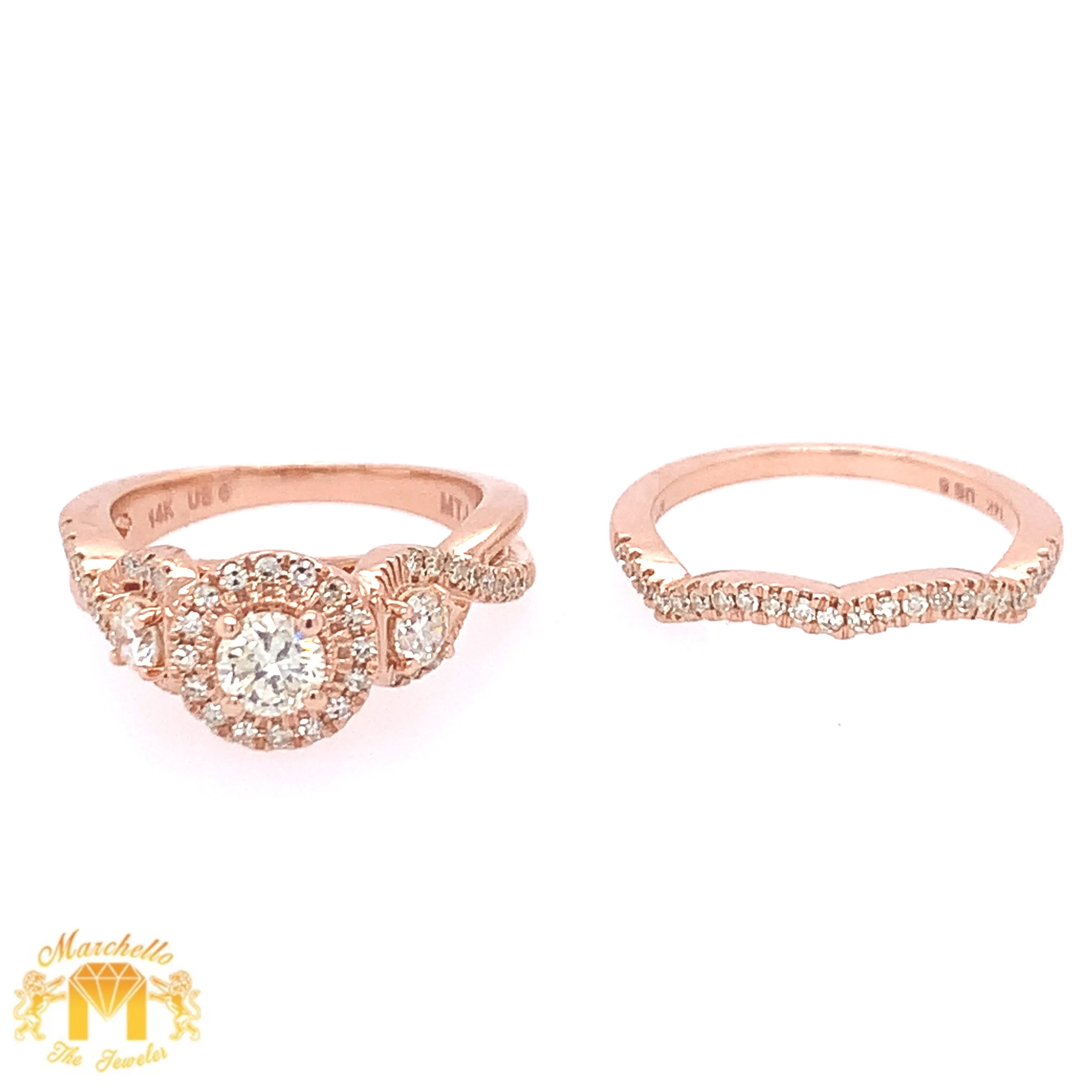 14k Gold 2-piece Wedding Rings Set with Diamond (solitaire center)