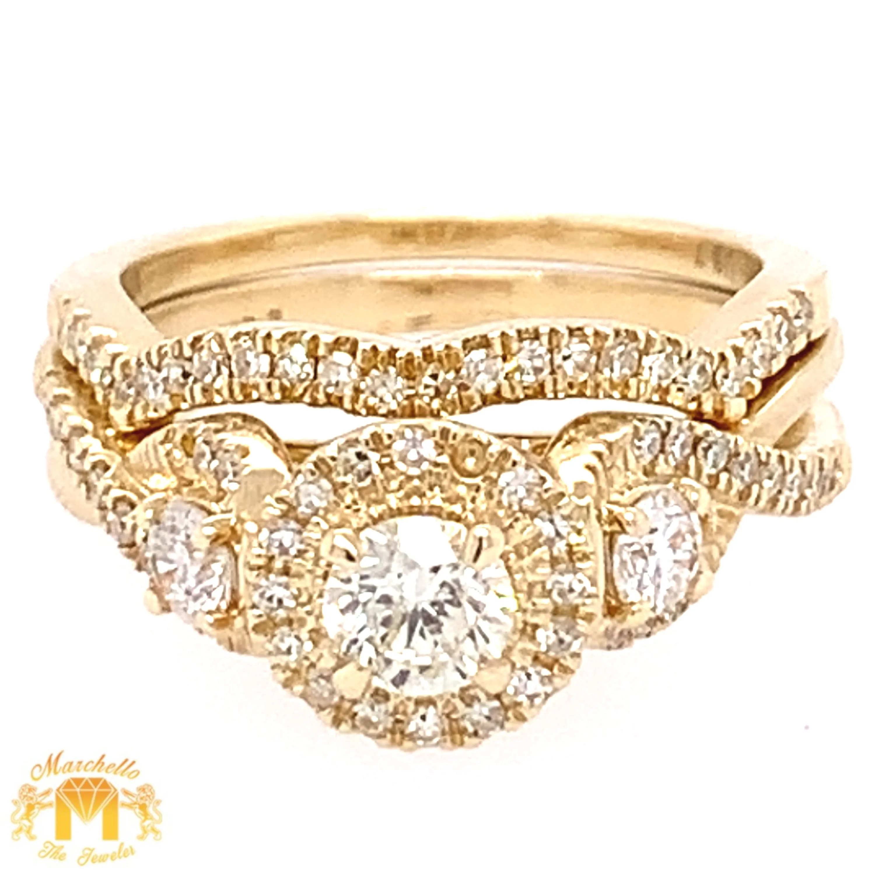 14k Gold 2-piece Wedding Rings Set with Diamond (solitaire center)