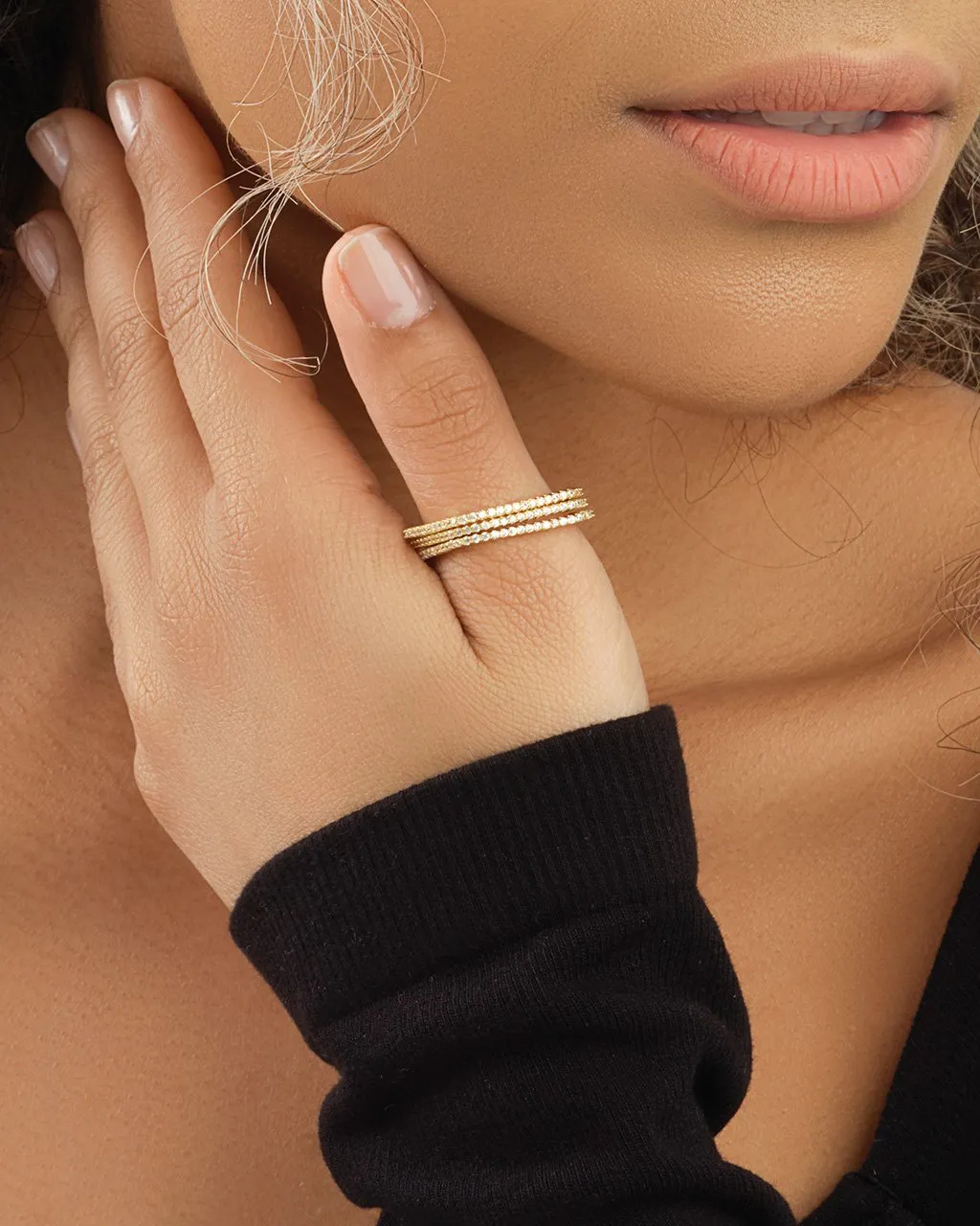 14K Gold Plated Sterling Silver CZ Pave Squared Stackable Ring Set of 3