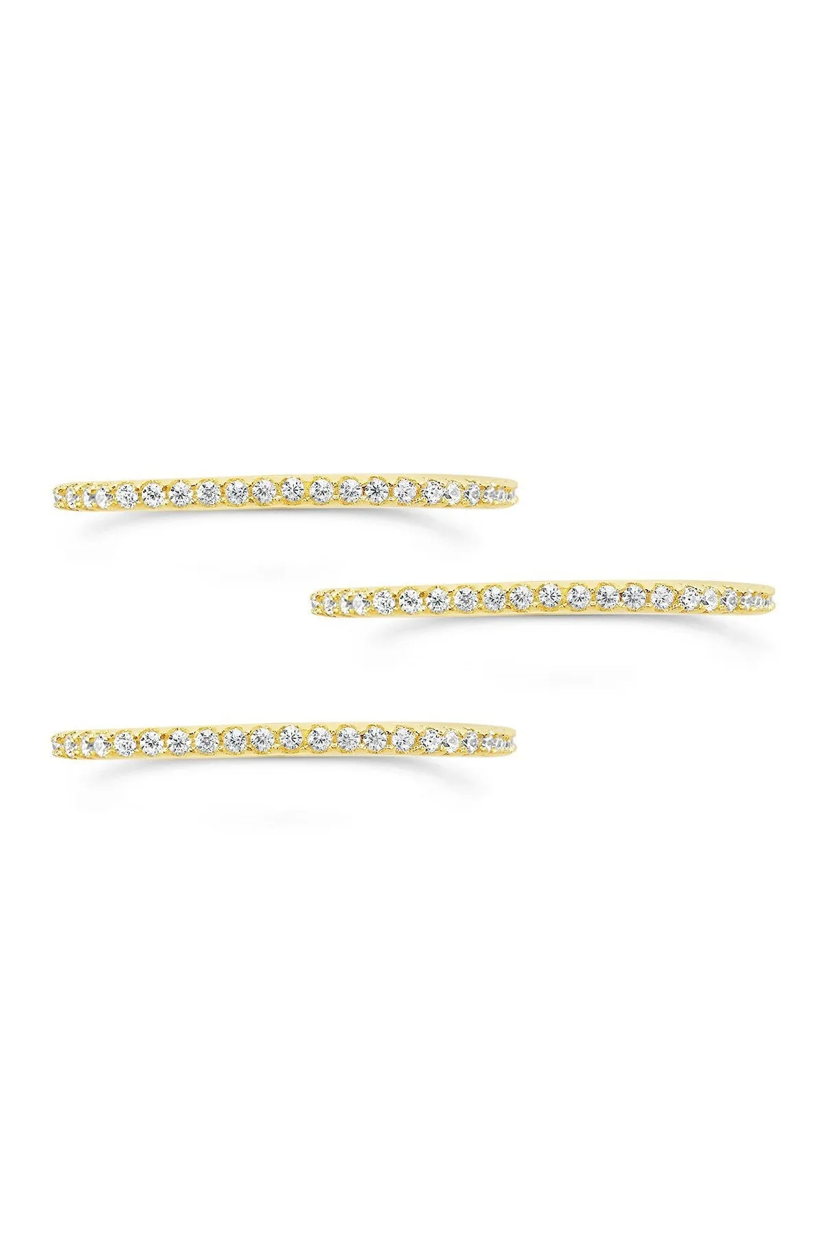 14K Gold Plated Sterling Silver CZ Pave Squared Stackable Ring Set of 3