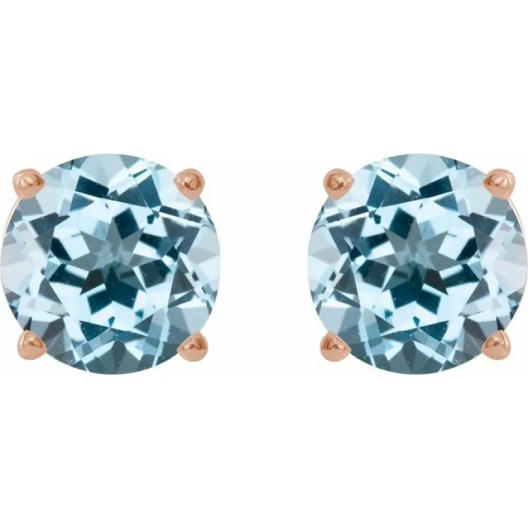 14K Rose 7 mm Natural Sky Blue Topaz Stud Earrings