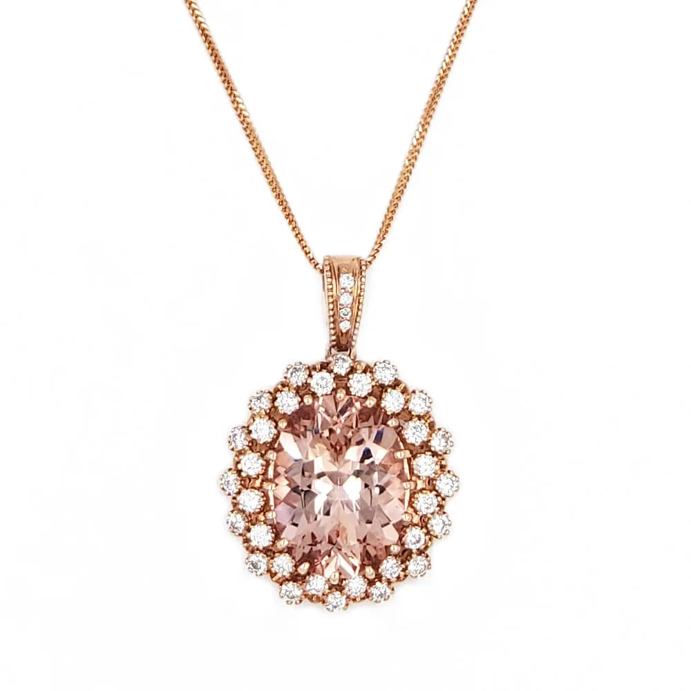 14K Rose Gold Morganite and Diamond Pendant Necklace