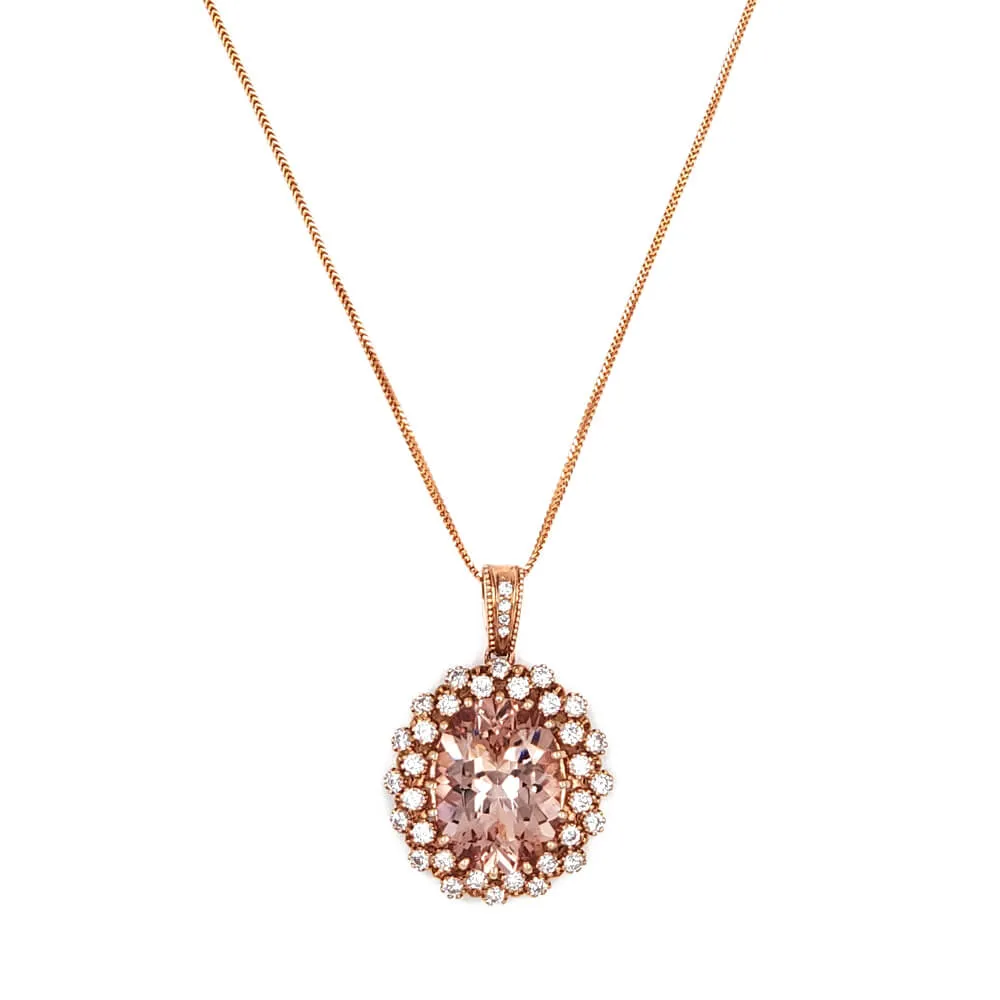 14K Rose Gold Morganite and Diamond Pendant Necklace