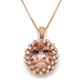 14K Rose Gold Morganite and Diamond Pendant Necklace