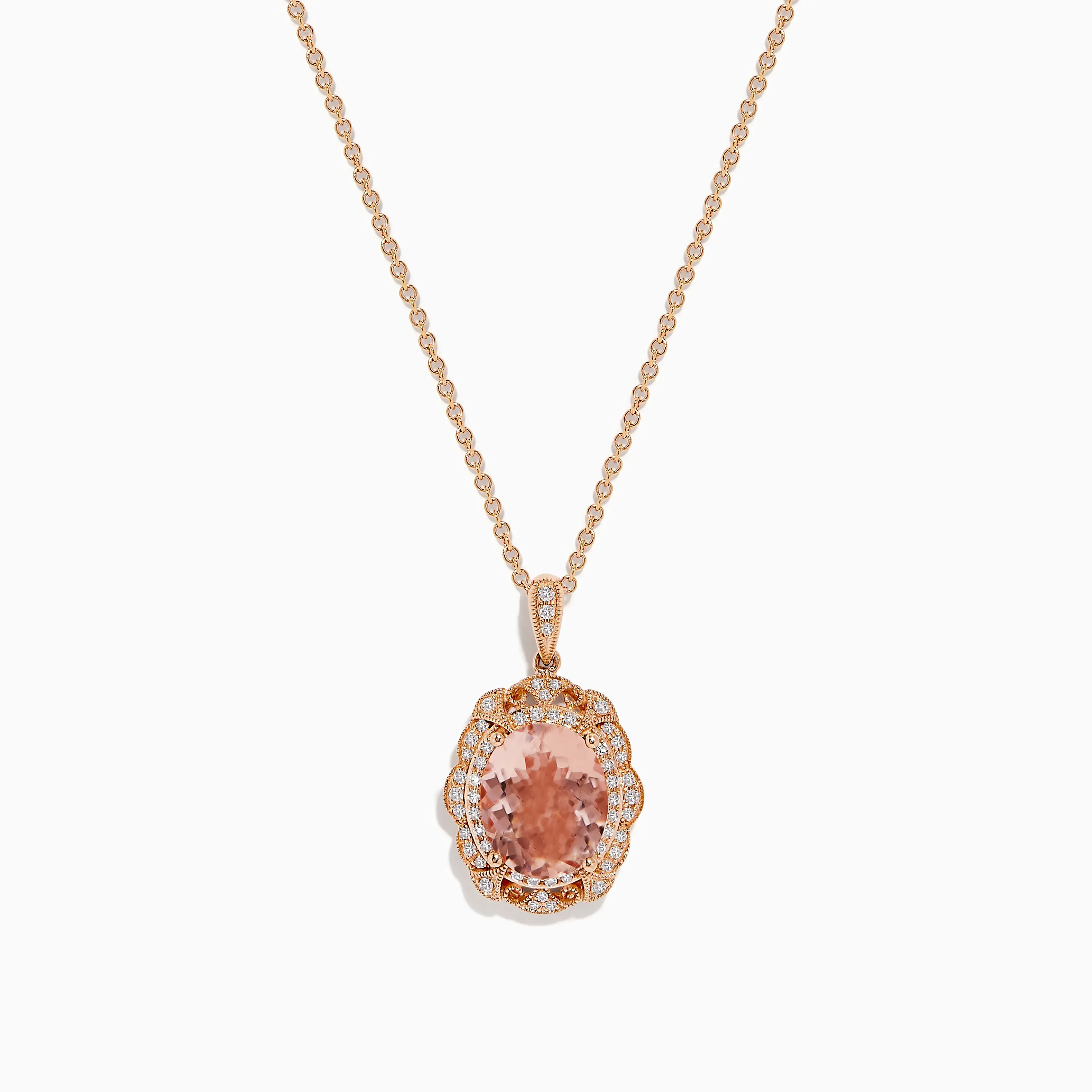 14K Rose Gold Morganite and Diamond Pendant