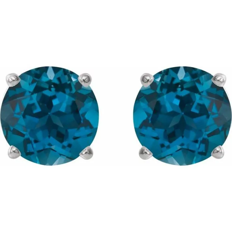 14K White 6 mm Natural London Blue Topaz Stud Earrings
