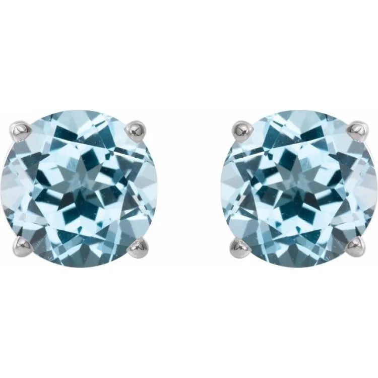 14K White 6 mm Natural Sky Blue Topaz Stud Earrings