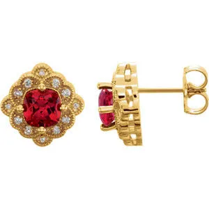 14K White Chatham® Created Ruby & 1/10 CTW Diamond Earrings