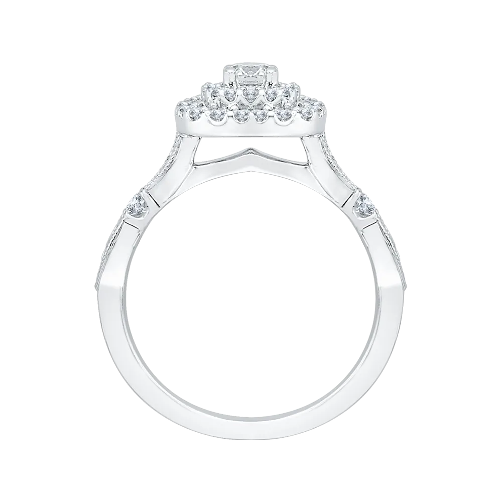 14K White Gold Round Diamond Double Halo Engagement Ring