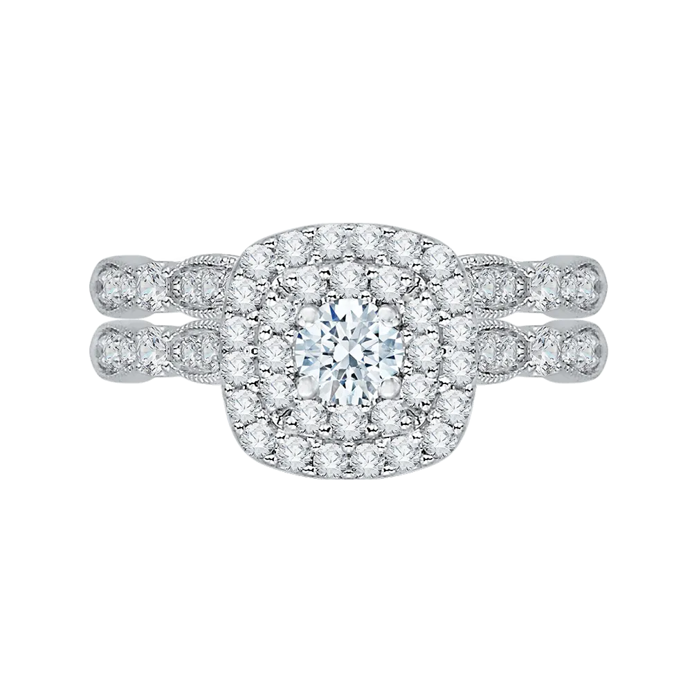 14K White Gold Round Diamond Double Halo Engagement Ring