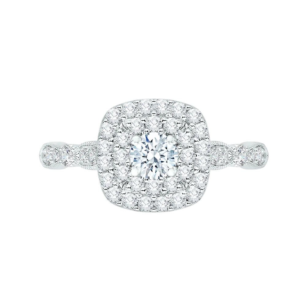 14K White Gold Round Diamond Double Halo Engagement Ring