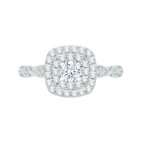 14K White Gold Round Diamond Double Halo Engagement Ring