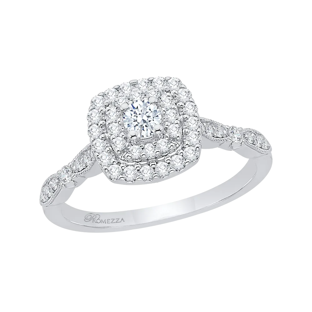 14K White Gold Round Diamond Double Halo Engagement Ring