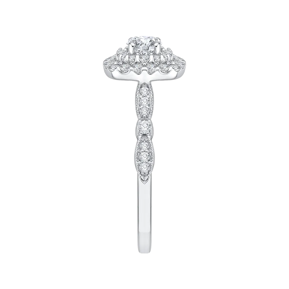 14K White Gold Round Diamond Double Halo Engagement Ring