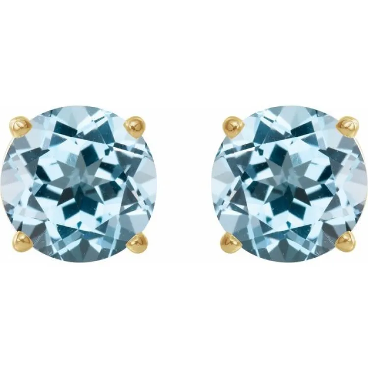14K Yellow 6 mm Natural Sky Blue Topaz Stud Earrings