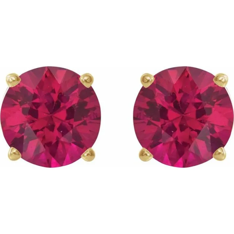 14K Yellow 7 mm Lab-Grown Ruby Stud Earrings