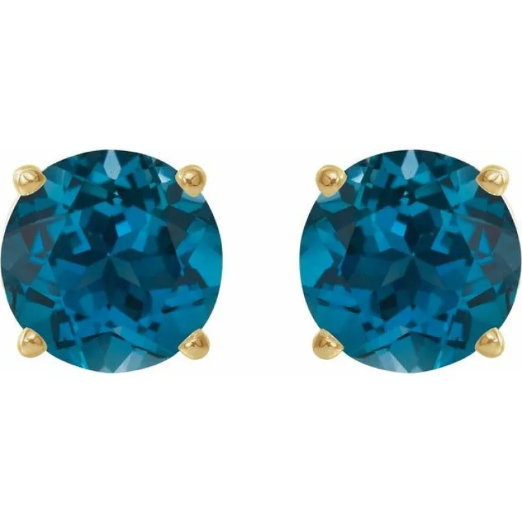 14K Yellow 8 mm Natural London Blue Topaz Stud Earrings