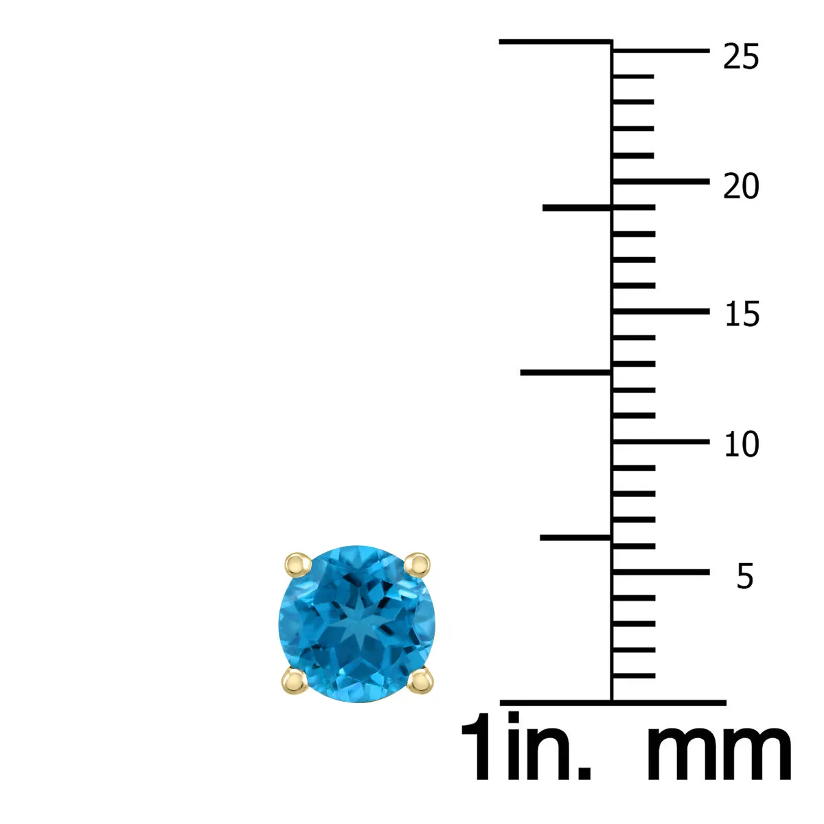 14K Yellow Gold 6Mm Round Blue Topaz Earrings