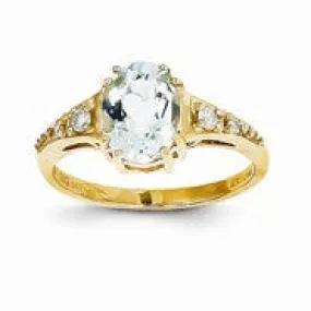 14k Yellow Gold Aquamarine & Diamond Ring