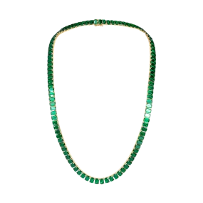 14K Yellow Gold Emerald Tennis Necklace
