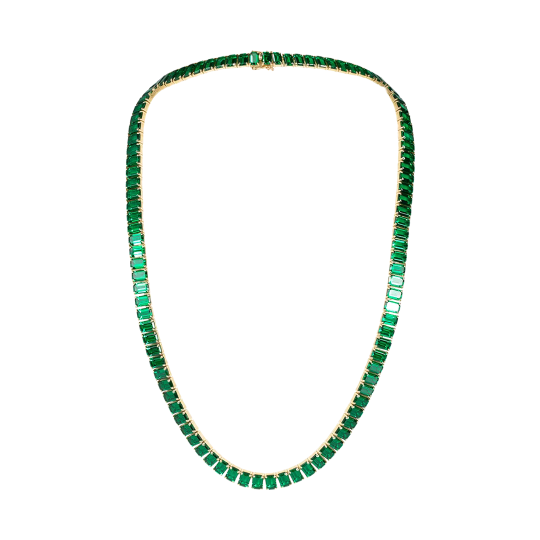 14K Yellow Gold Emerald Tennis Necklace