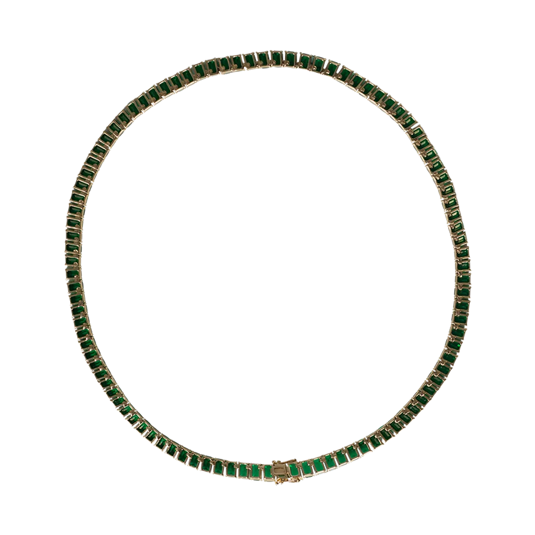 14K Yellow Gold Emerald Tennis Necklace