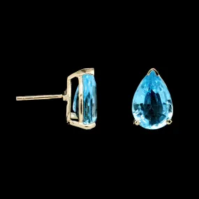 14K Yellow Gold Estate Blue Topaz Stud Earrings