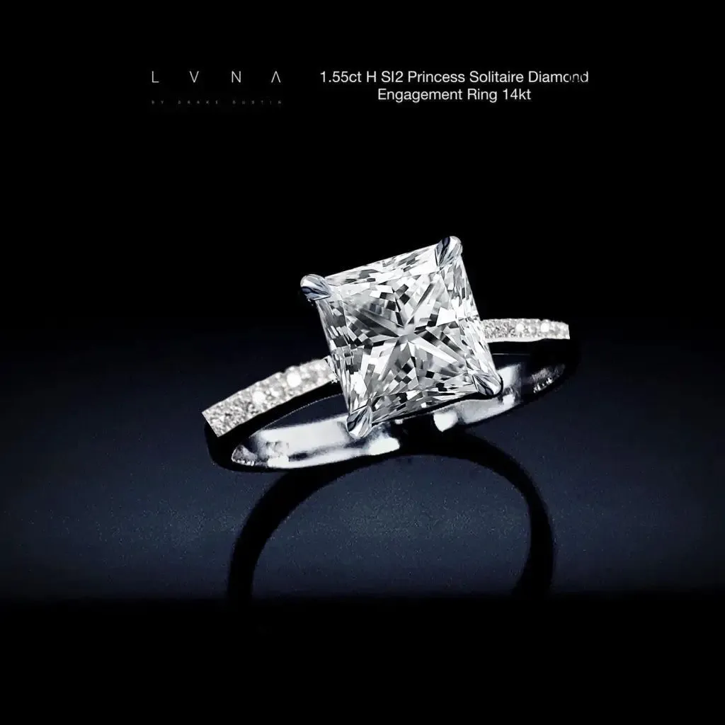 1.55ct H SI2 Princess Solitaire Diamond Engagement Ring 14kt