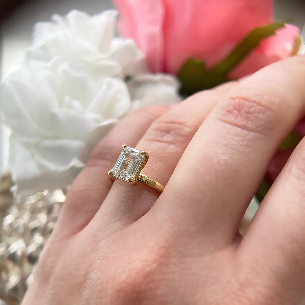 1.6ct Certified Emerald Lab-diamond Modern 18K Gold Hidden Halo Engagement Ring