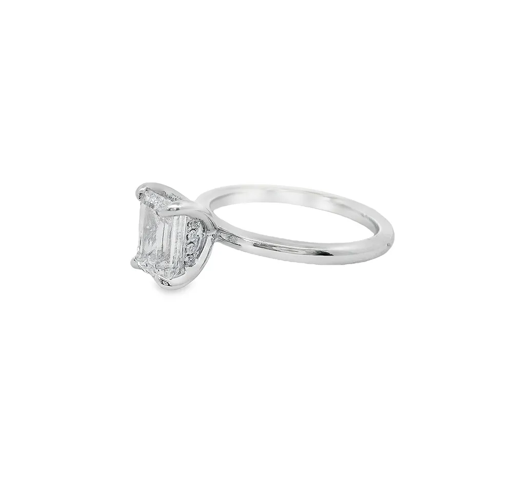 1.6ct Certified Emerald Lab-diamond Modern 18K Gold Hidden Halo Engagement Ring