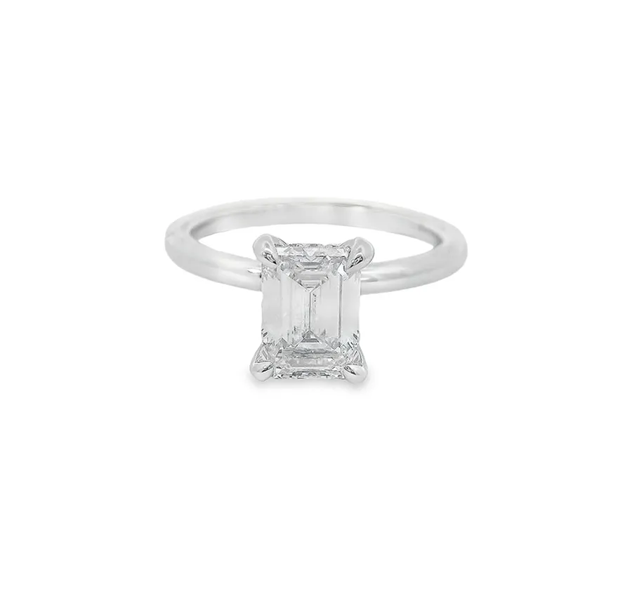 1.6ct Certified Emerald Lab-diamond Modern 18K Gold Hidden Halo Engagement Ring