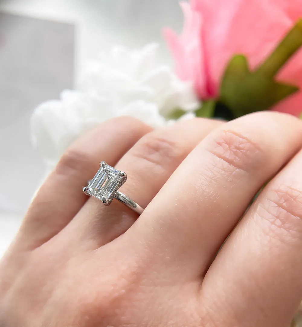 1.6ct Certified Emerald Lab-diamond Modern 18K Gold Hidden Halo Engagement Ring