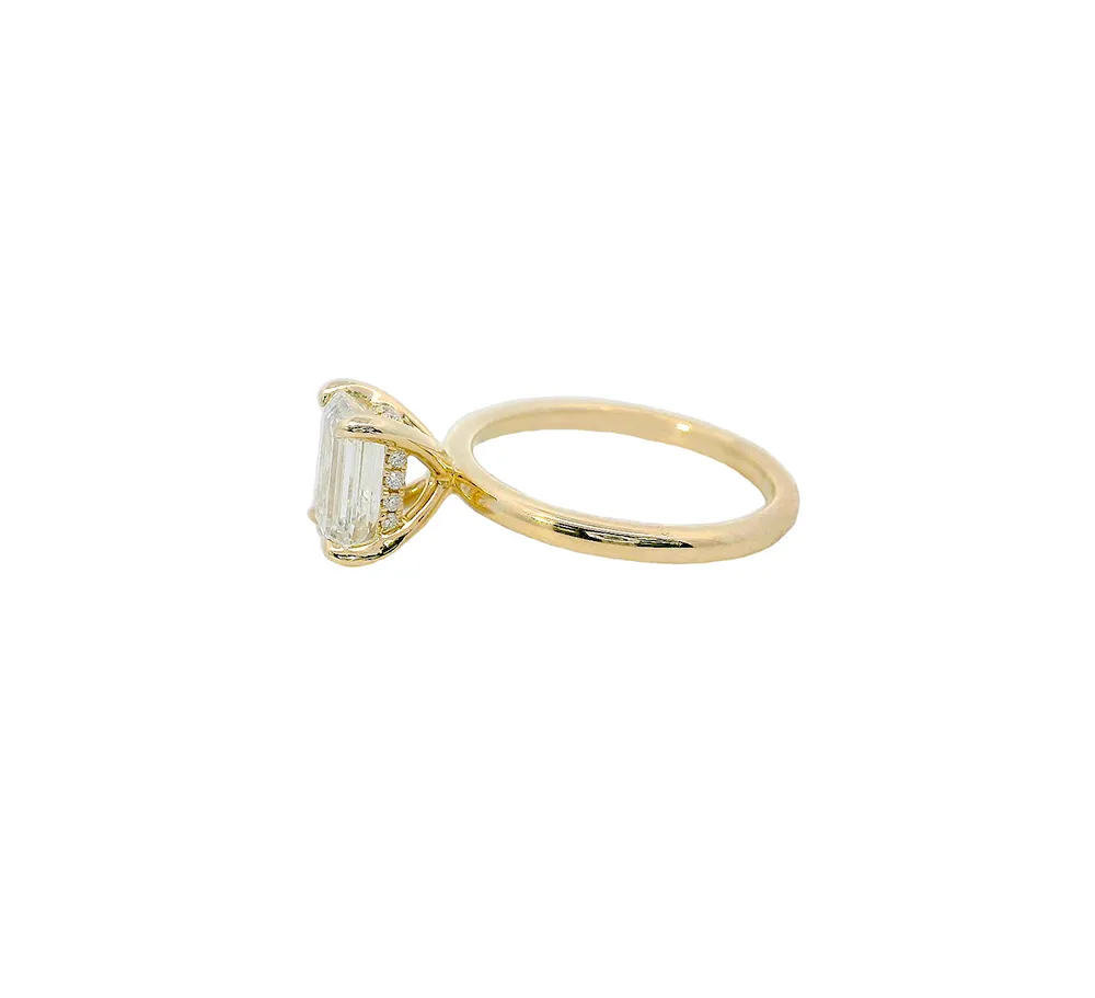1.6ct Certified Emerald Lab-diamond Modern 18K Gold Hidden Halo Engagement Ring