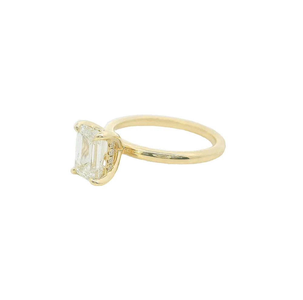 1.6ct Certified Emerald Lab-diamond Modern 18K Gold Hidden Halo Engagement Ring