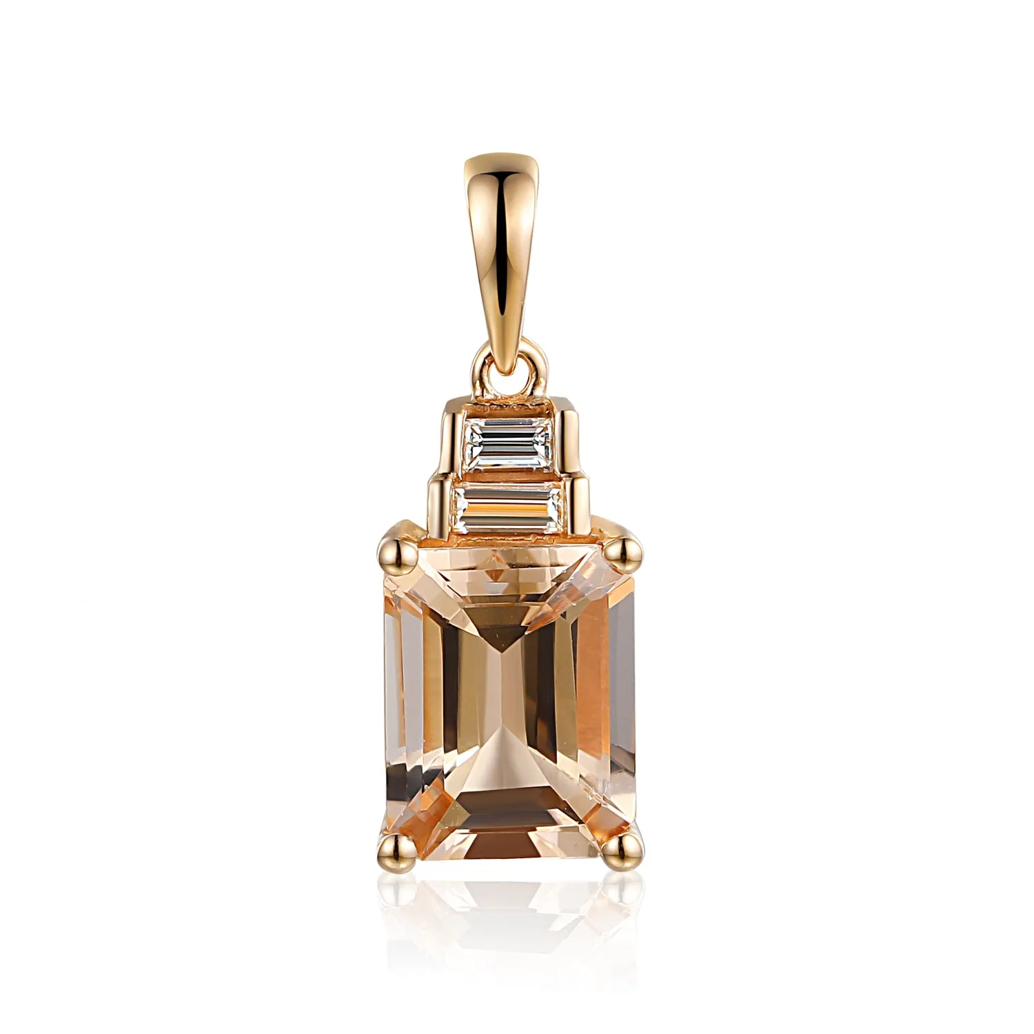 18ct Rose Gold 2.09ct Octagon Cut Morganite And 0.11ct Baguette Cut Diamond Necklace