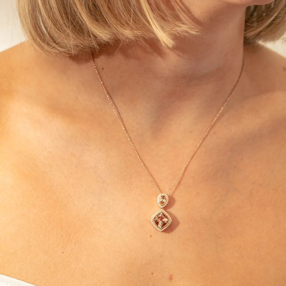 18ct Rose Gold 4.41ct Morganite & Diamond Pendant