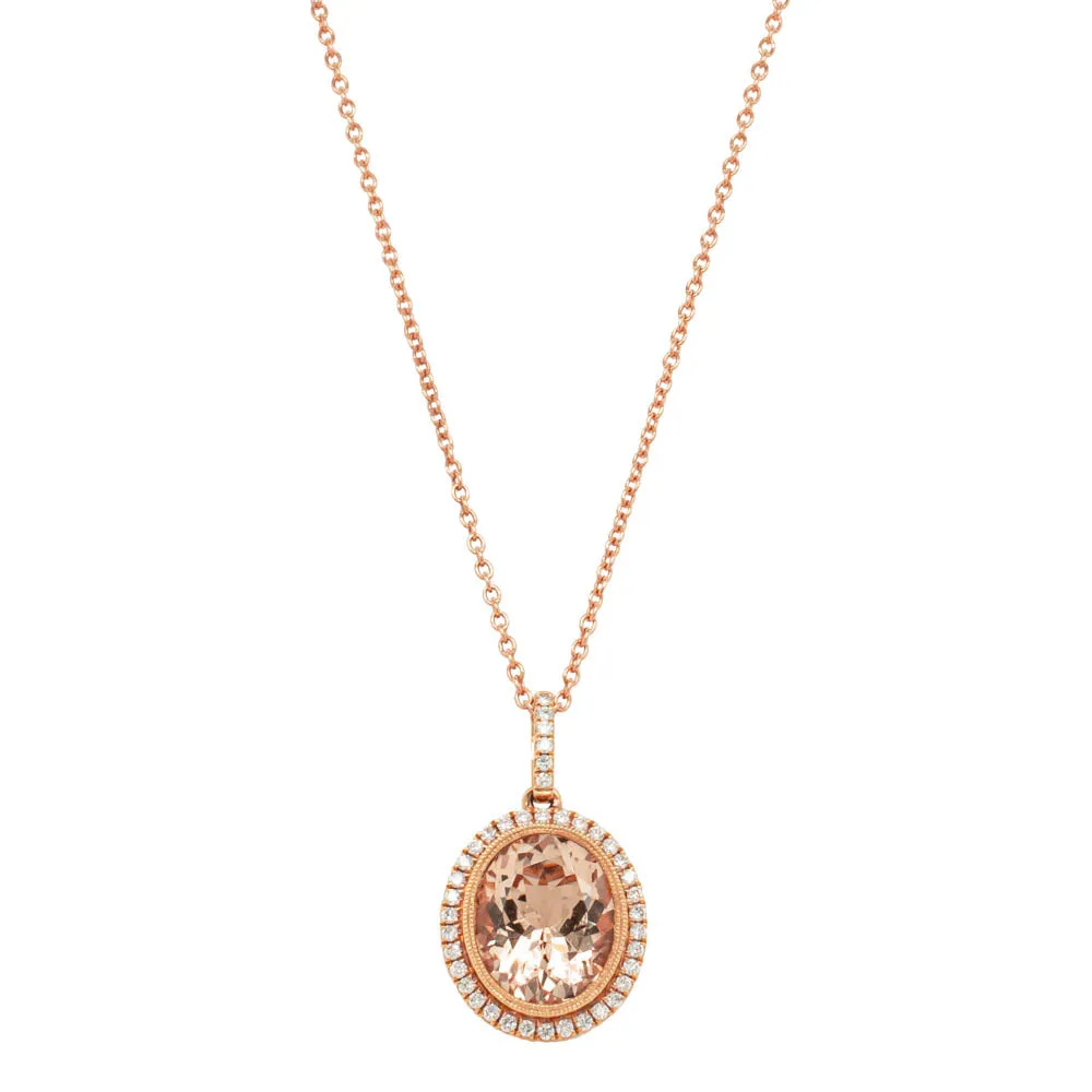 18ct Rose Gold Morganite & Diamond Halo Pendant